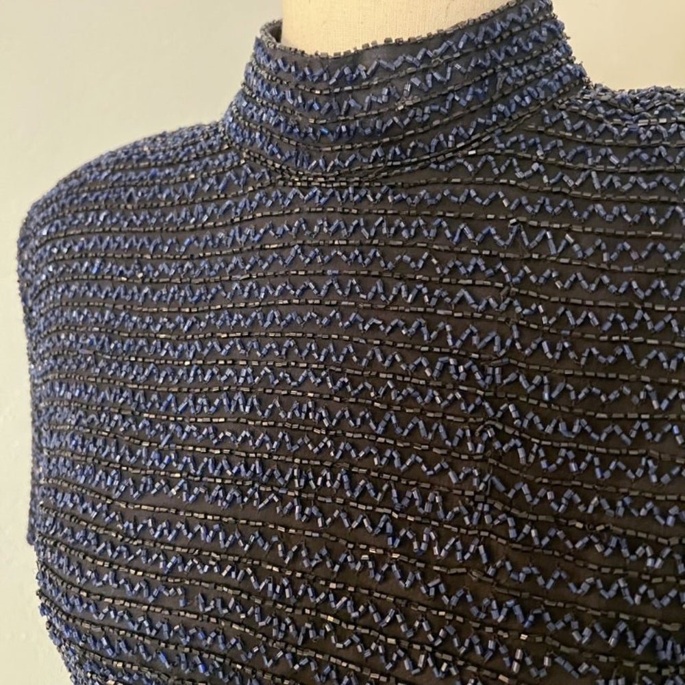 Vintage Laurence Kazar Papel Black Sequined Beaded Blouse